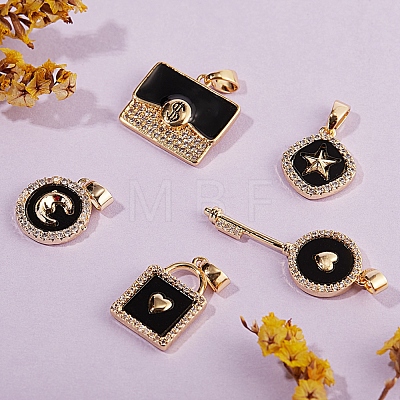 5 Style Brass Micro Pave Clear Cubic Zirconia Charms KK-SZ0004-14-1