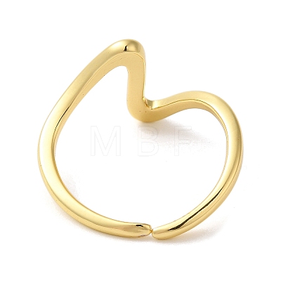 Rack Plating Wave Brass Open Cuff Ring for Women RJEW-S413-04G-1