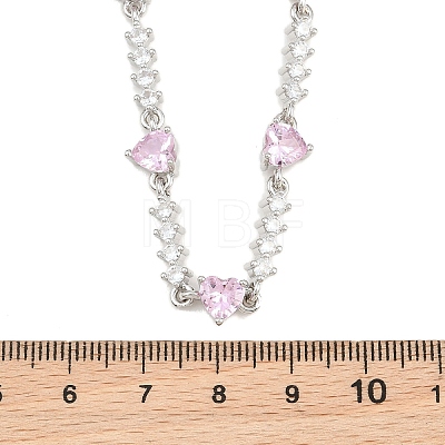 Brass Pave Pink Cubic Zirconia Heart Link Chain Necklaces KK-CBA4547-16A-P-1