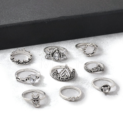 9Pcs Alloy Rhinestone Plain Band Rings PW-WG2EE61-01-1