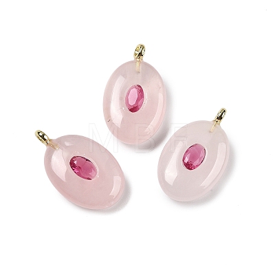 Natural Rose Quartz & Cubic Zirconia Pendants G-Z076-01G-02-1