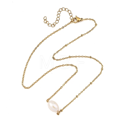 Natural Pearl Rice Pendant 304 Stainless Steel Satellite Chain Necklaces for Women NJEW-JN06149-01-1