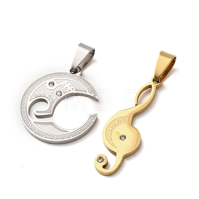 304 Stainless Steel Rhinestone Split Pendants STAS-F368-12GP-1