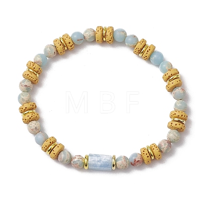 Natural Lava Rock & Synthetic Aqua Terra Jasper & Natural Aquamarine Beads Strethch Bracelets BJEW-JB11666-02-1