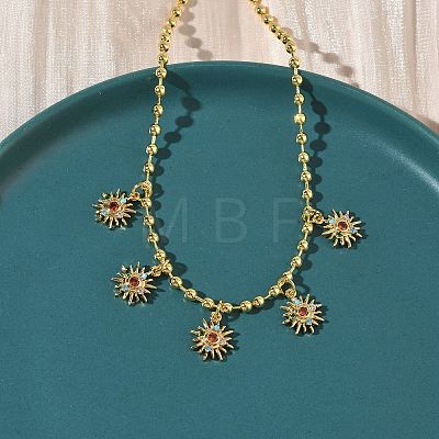Brass Micro Pave Cubic Zirconia Sun Pendant Bib Necklaces NJEW-G183-02G-1