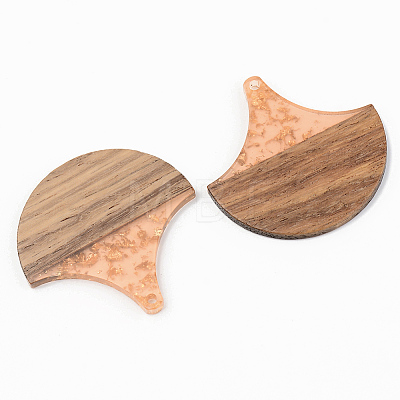 Transparent Resin & Walnut Wood Pendants RESI-S389-046A-B04-1