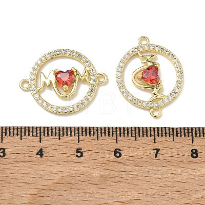 Mother's Day Brass Micro Pave Cubic Zirconia Ring with Word Mom Links Connector Charms KK-D235-03G-03-1