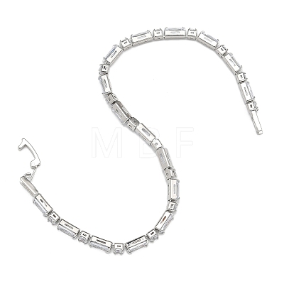 Brass Pave Clear Cubic Zirconia Rectangle & Flat Round Link Bracelets BJEW-YWC0002-02A-1