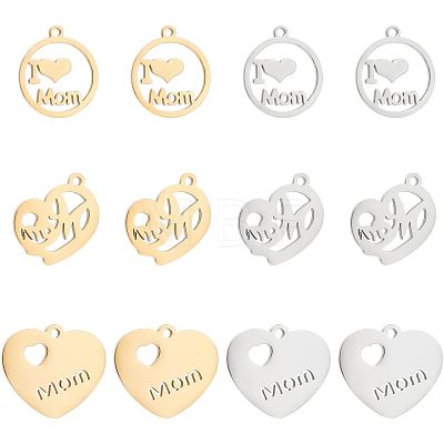 Unicraftale 12Pcs 6 Style 304 Stainless Steel Pendants STAS-UN0039-83-1