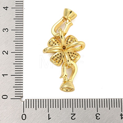 Rack Plating Flower Brass Micro Pave Clear Cubic Zirconia Fold Over Clasps KK-F876-02G-1