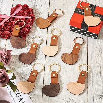 10Pcs 2 Style Wooden & Imitation Leather Pendant Keychain KEYC-TA0001-23-1