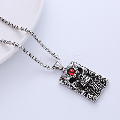 Vintage Hip-hop Stainless Steel Skull Red Evil Eye Pendant Necklaces for Men HR1358-1