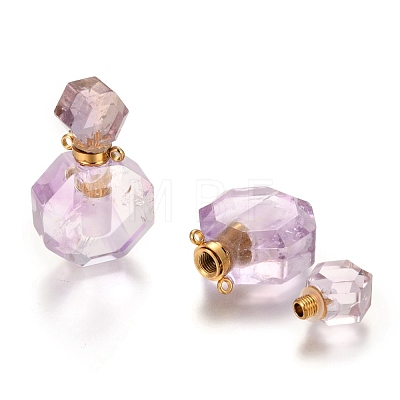 Faceted Natural Amethyst Openable Perfume Bottle Pendants G-I287-06G-C-1