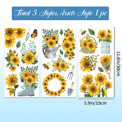 3 Sheets 3 Styles Sunflower PVC Waterproof Decorative Stickers DIY-WH0404-015-1