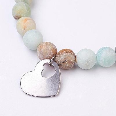 Frosted Natural Amazonite Bead Charm Bracelets BJEW-JB02693-03-1