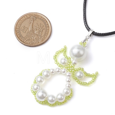 Glass Seed Beads & Shell Pearl Angel Pendant Necklaces NJEW-MZ00051-1