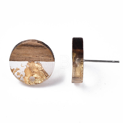 Transparent Resin & Walnut Wood Stud Earring Findings MAK-N032-008A-F01-1