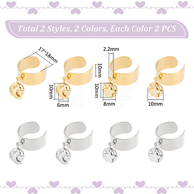 8Pcs 4 Style 304 Stainless Steel Open Cuff Rings Set with Charms RJEW-AB00009-1