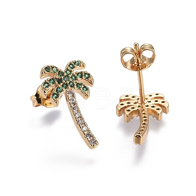 Brass Micro Pave Cubic Zirconia Stud Earrings EJEW-L224-16G-1