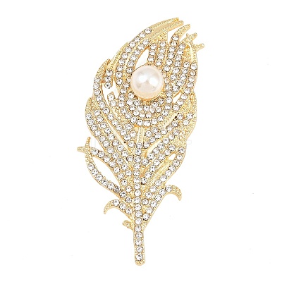 Feather Shape Imitation Pearl Pins JEWB-B036-02G-1