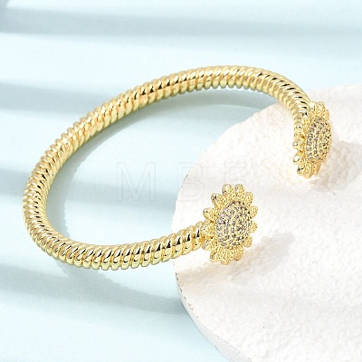 Brass Micro Pave Clear Cubic Zirconia Sunflower Open Cuff Bangles for Women CU-CBAE7DF-49G-1