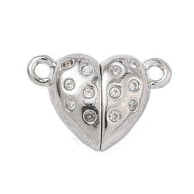 Heart Brass Micro Pave Clear Cubic Zirconia Magnetic Clasps KK-C251-11P-1