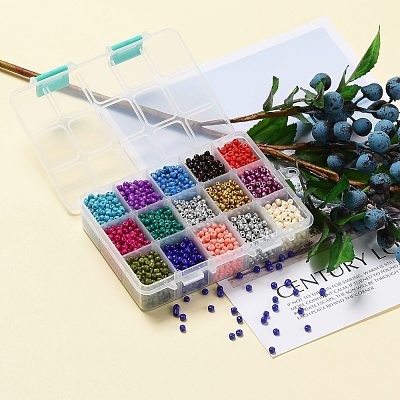 375G 15 Colors Baking Paint Glass Seed Beads SEED-JP0004-03-4mm-1