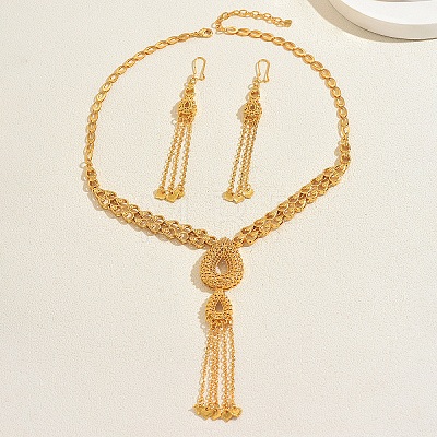 Vintage Alloy Hollow Teardrop Tassel Necklace & Earrings Sets for Women VM3749-1
