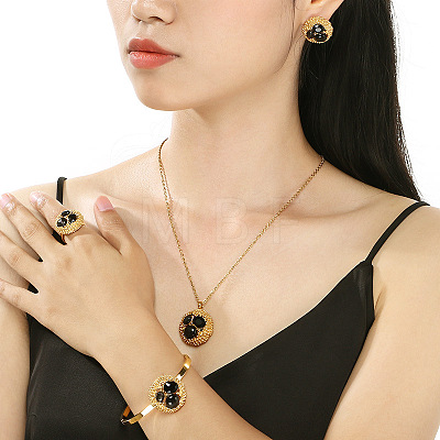 304 Stainless Steel & Cubic Zirconia & Cat Eye Pendant Necklaces & Stud Earrings & Rings & Bangles FS-WGBA184-02-1