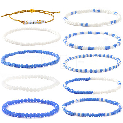 10Pcs Glass Seed Bead & Glass Stretch Bracelets ZB7764-6-1
