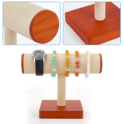 T-Shaped Bar Wood Covered with Microfiber Bracelet Display Stands BDIS-WH0011-01A-1