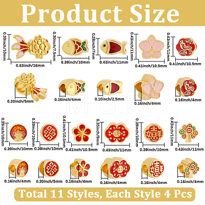 44Pcs 11 Styles Alloy Enamel European Beads ENAM-PA0001-02-1