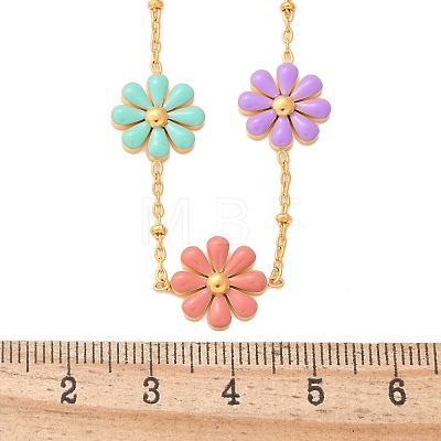 304 Stainless Seel Enamel Daisy Flower Link Chain Necklaces for Women NJEW-D303-01G-1