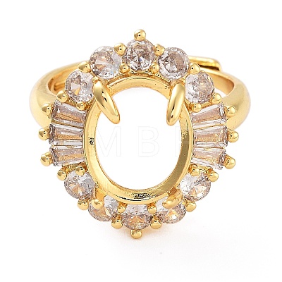 Rack Plating Oval Brass Micro Pave Cubic Zirconia Adjustable Ring Components KK-Q819-16G-1