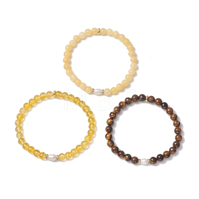 Natural & Synthetic Mixed Gemstone & Cultured Freshwater Pearl Beads Stretch Bracelets for Women BJEW-JB13205-02-1