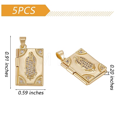 5Pcs Rack Plating Brass Micro Pave Clear Cubic Zirconia Locket Pendants ZIRC-SZ0003-81-1