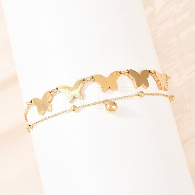 Butterfly 304 Stainless Steel Satellite Chains Double Layers Anklets BJEW-H643-06G-1