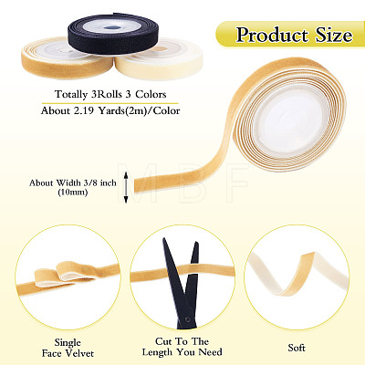 3Rolls 3 Colors Single Face Velvet Ribbon for Clothes Accessories OCOR-TA0004-09B-1