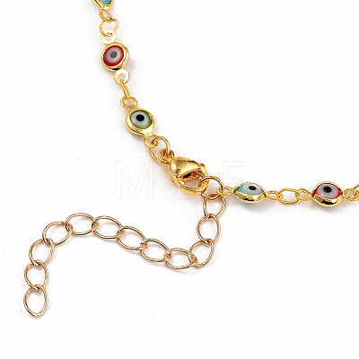 Brass Evil Eye Lampwork Link Chain Necklaces NJEW-JN02948-1