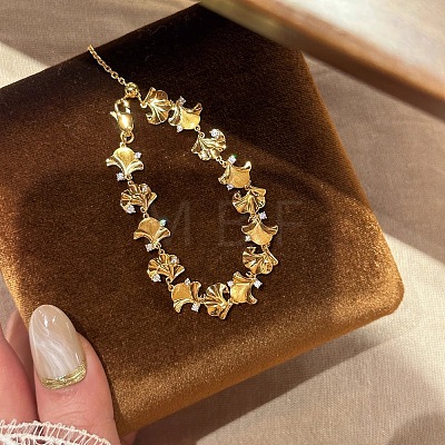 Brass Micro Pave Clear Cubic Zirconia Link Chain Bracelets for Women WG3120E-02-1