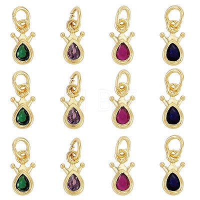 20Pcs 4 Colors Brass Cubic Zirconia Charms KK-TA0009-13A-1