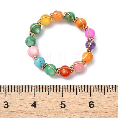 Dyed Natural Freshwater Shell Beads Finger Rings RJEW-JR01051-01-1