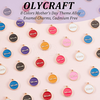 Olycraft 80Pcs 8 Colors Mother's Day Theme Alloy Enamel Charms ENAM-OC0001-07-1