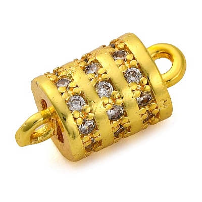 Brass Micro Pave Clear Cubic Zirconia Hollow Column Connector Charms KK-A230-05D-G-1