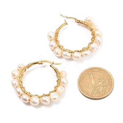 Ring Natural Pearl Beads Hoop Earrings for Girl Women EJEW-JE04685-02-1