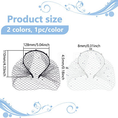 2Pcs 2 Colors Bridal Rhinestones Pearl Mesh Veil Cloth Hair Bands OHAR-BC0001-03-1