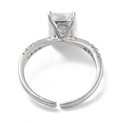 Rectangle Rack Plating Brass Micro Pave Cubic Zirconia Solitaire Ring RJEW-Z059-10P-03-1