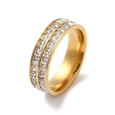 PVD Vacuum Plating 304 Stainless Steel Finger Ring with Cubic Zirconia RJEW-Z029-01G-1