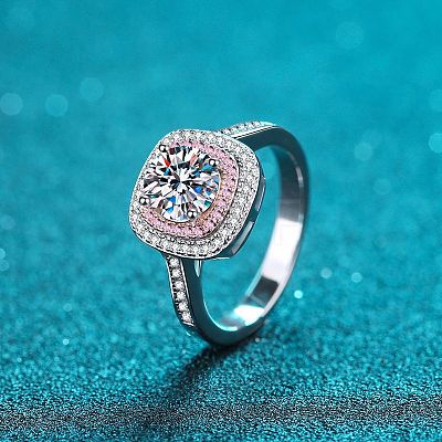 Rhodium Plated 925 Sterling Silver Micro Pave 6.5x3.9mm Moissanite Finger Rings for Women WGCD3AD-20-1