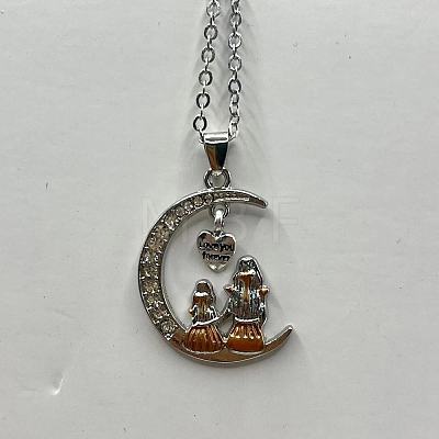 Mother's Day Alloy with Rhinestone Mother Daughter Moon Pendant Necklaces FS-WGC883C-01-1